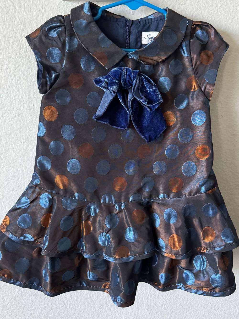 Special Day Dress with Velvet Bow - Navy & Copper